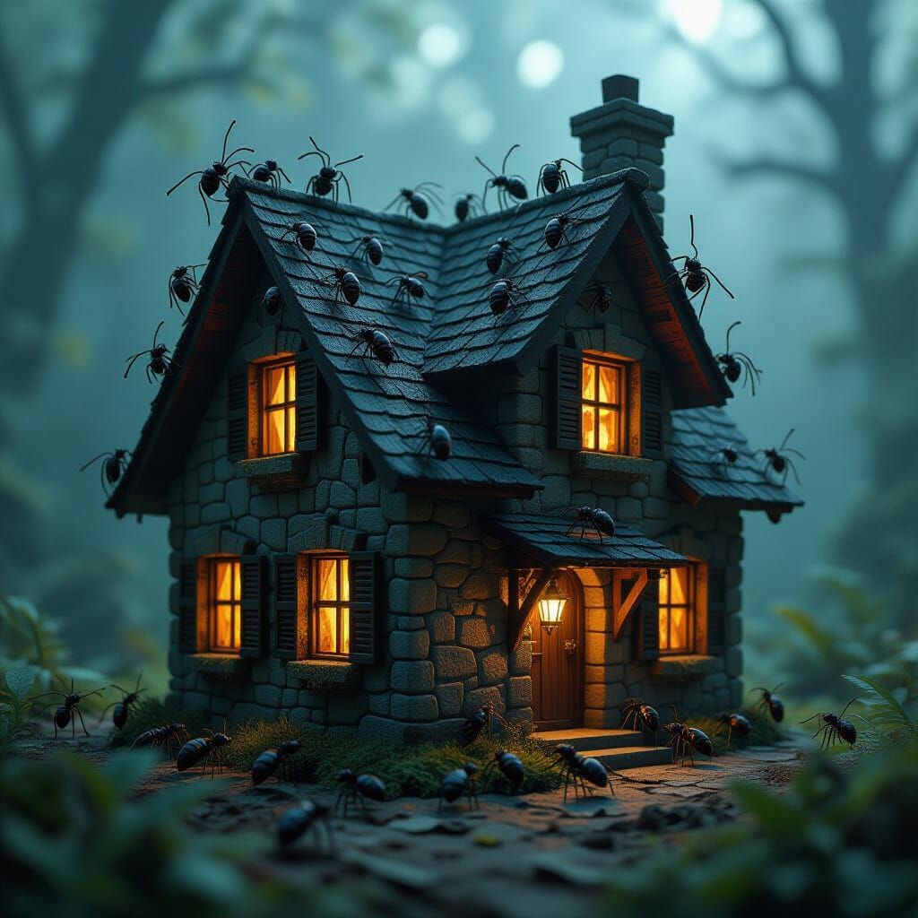 Surreal Ant House in Dark Fantasy Style