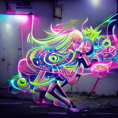psychedelic neon anime graffiti
