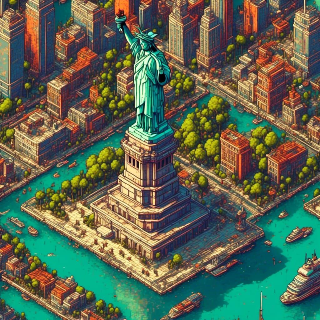 Lady Liberty New York <lora:8bitCity:1.0> 