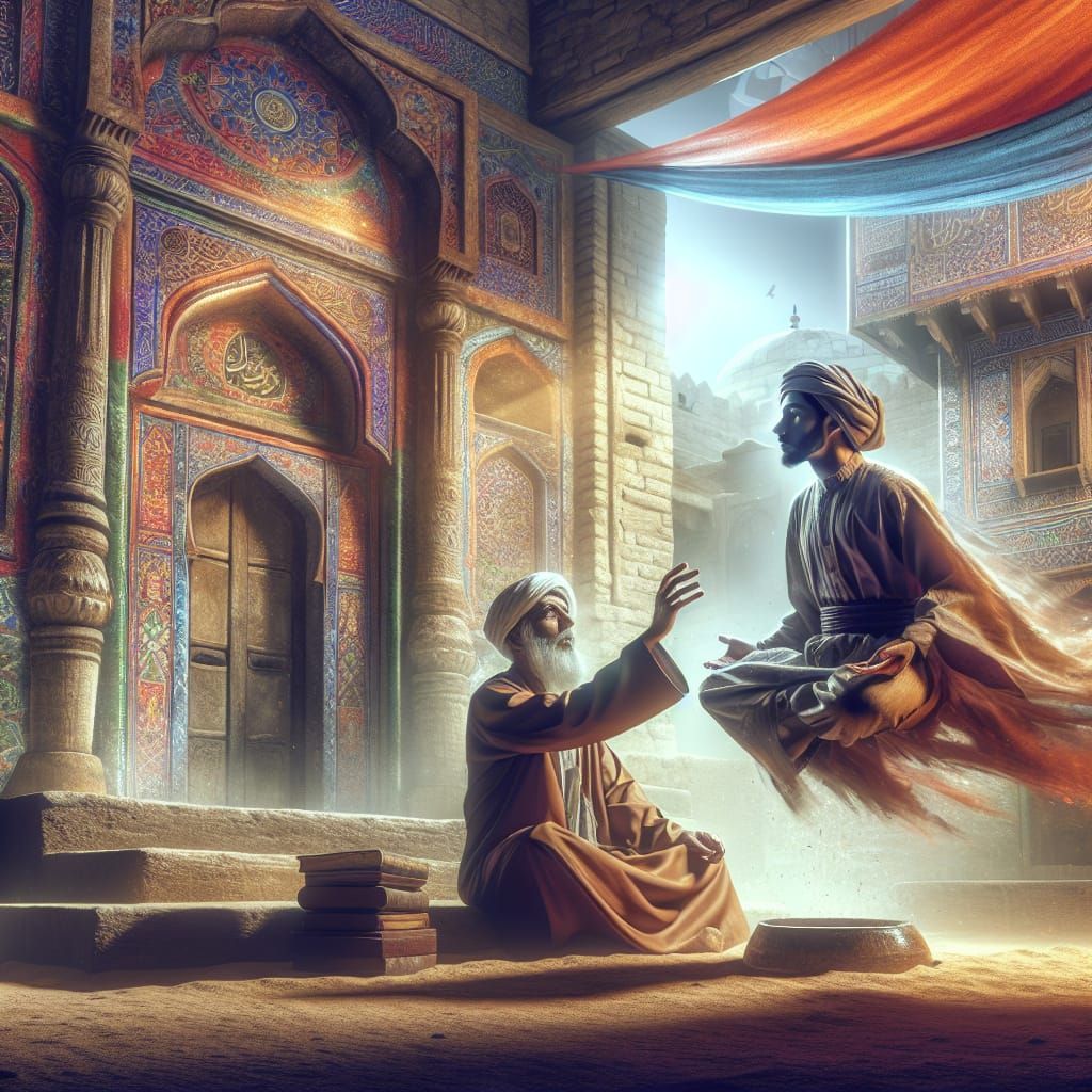 A guru teaches his student the secrets of levitation