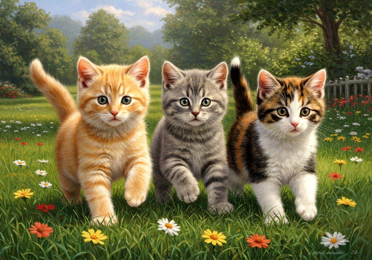 Pets Running in Flowers