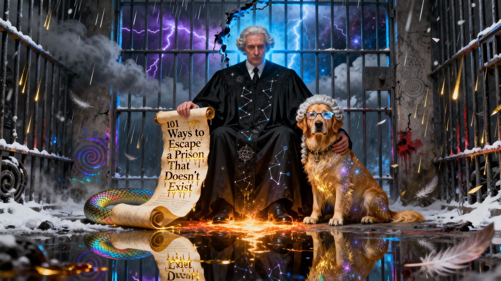 (2 Likes) Scene inside a living prison cell — a Supreme Court justice sits confined with his loyal dog, Honest ...  by @Textured Color