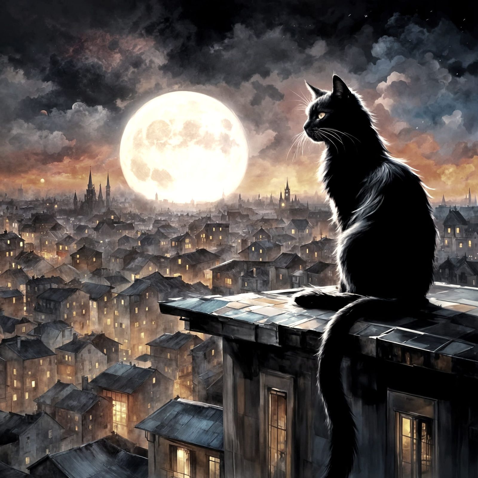 Moonlit Cityscape  by @Sherkhal