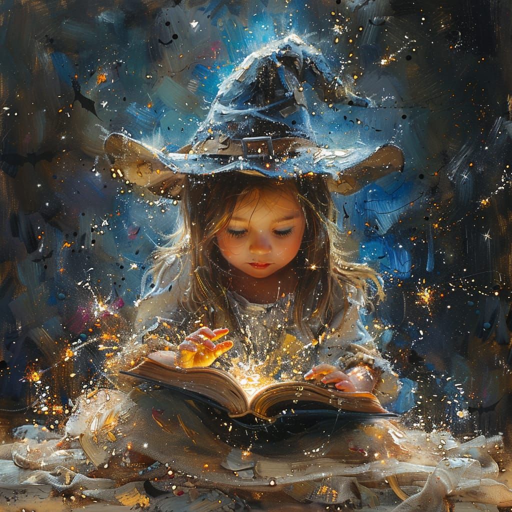 Toddler witch practices magic