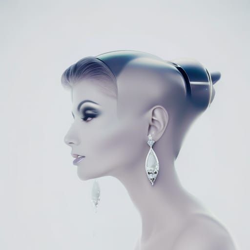 beautiful female alien in soft light while in space