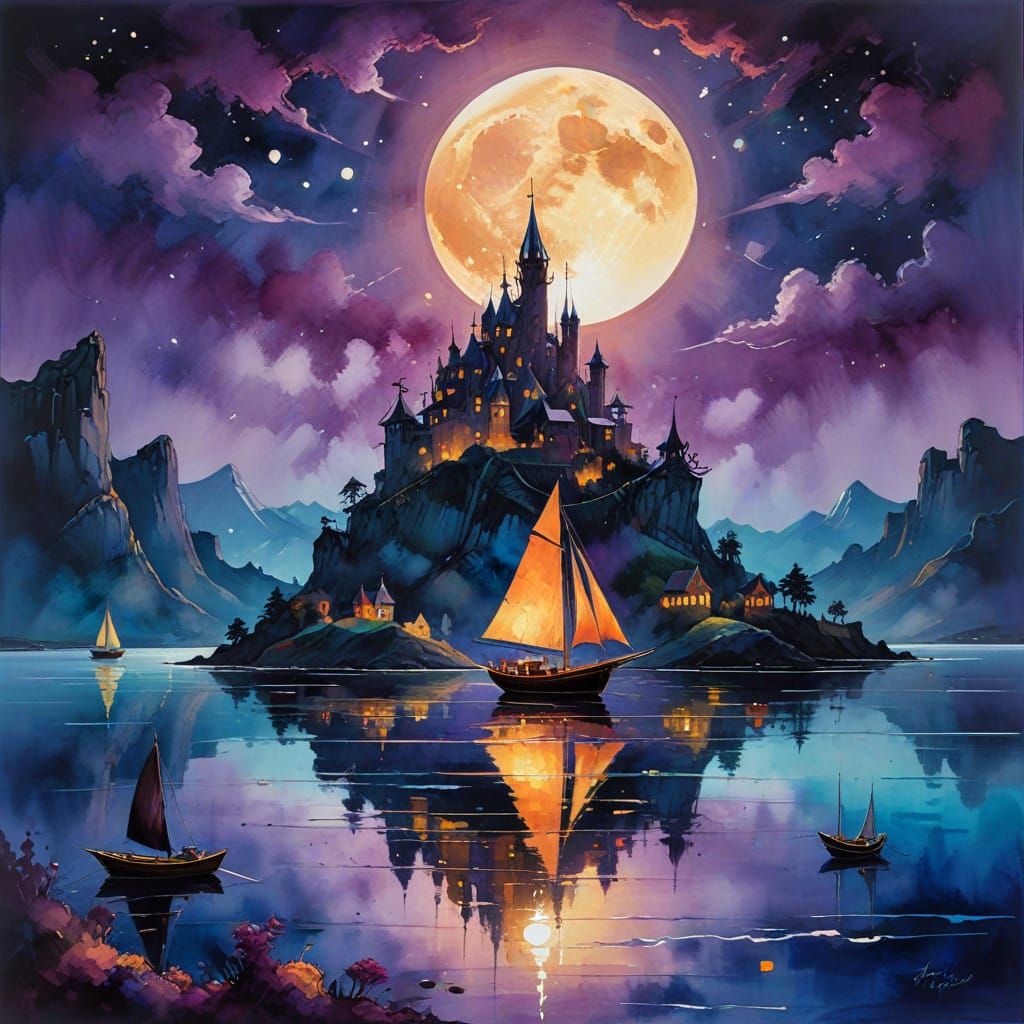 Castle and bay at night  by @JMO