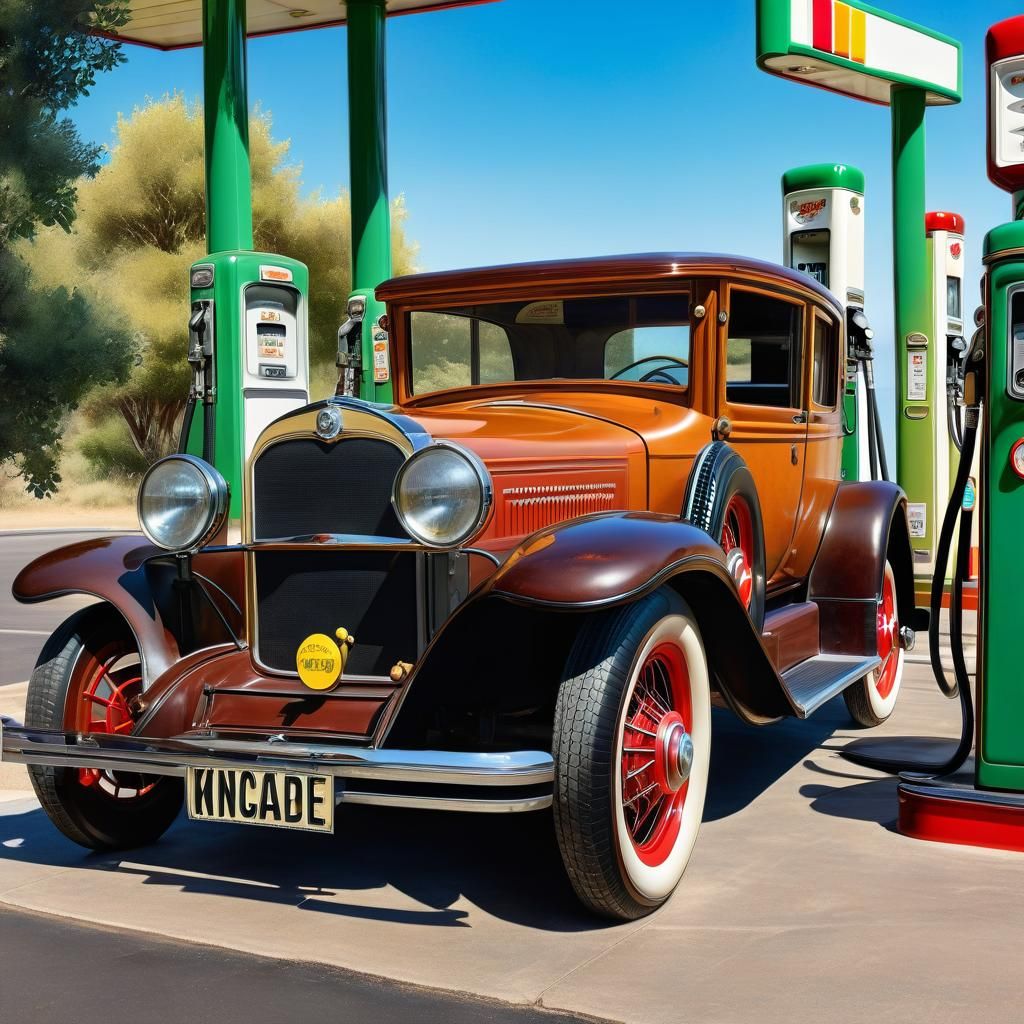 Grandpa car at a gas pump - AI Generated Artwork - NightCafe Creator