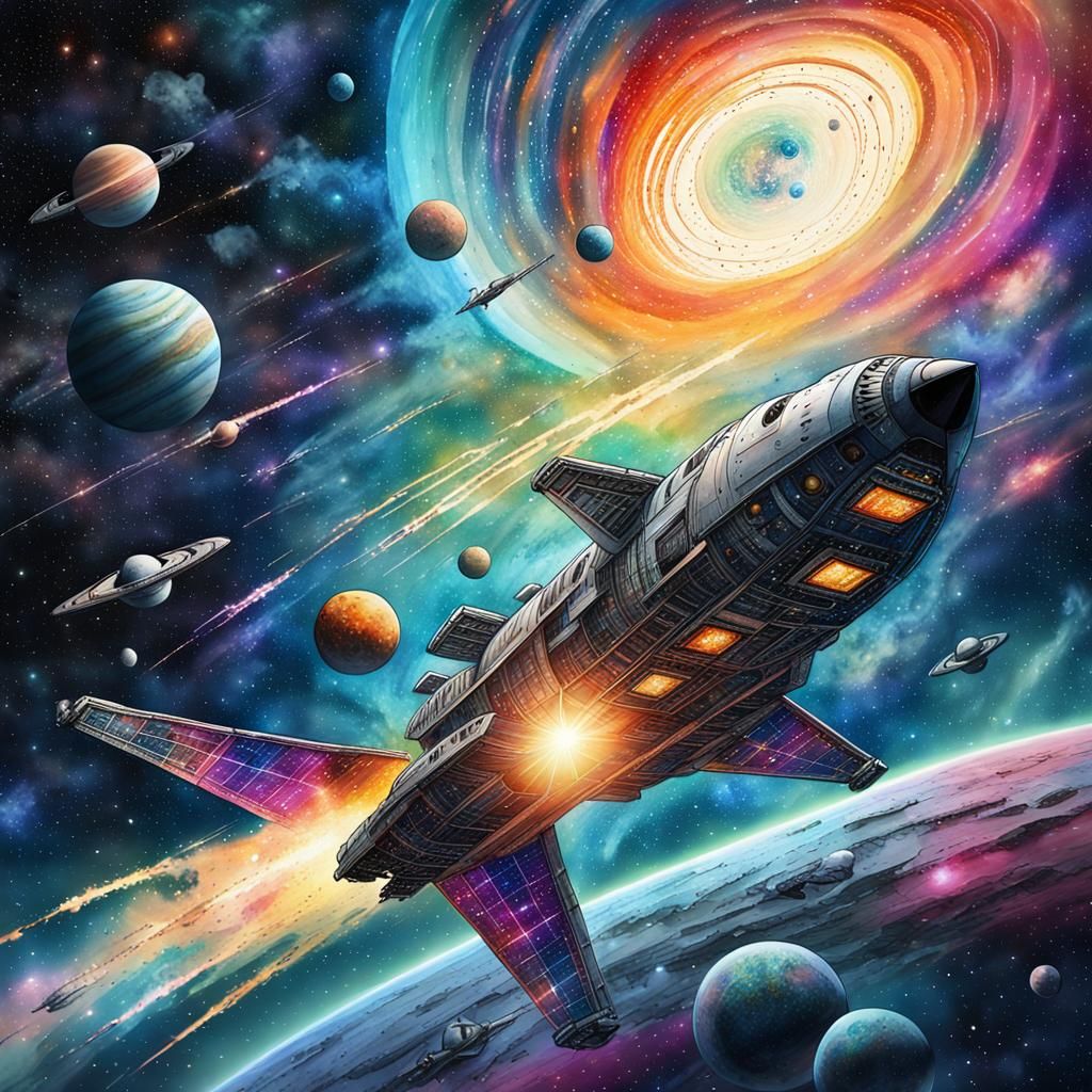 Surreal Space Odyssey in Vibrant, Iridescent Galaxy