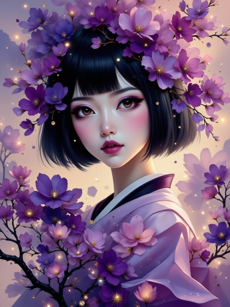 Stunning Geisha in Purple and Gold