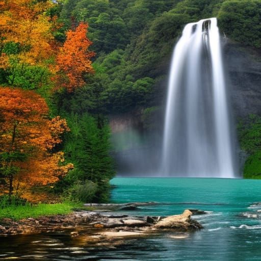 Waterfall and mountains