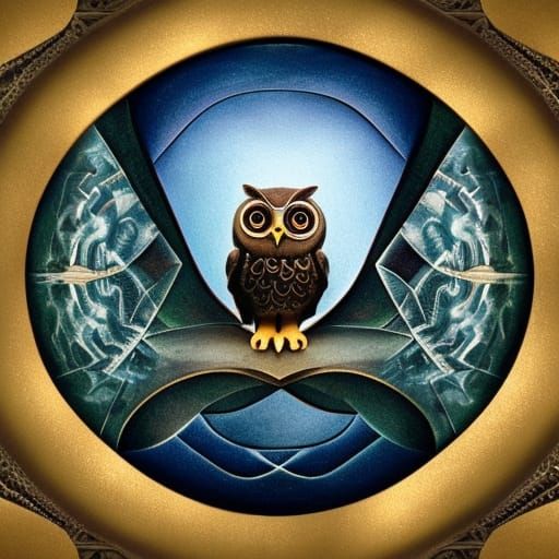 happy baby owl is sitting on the Penrose stairs with Impossi...