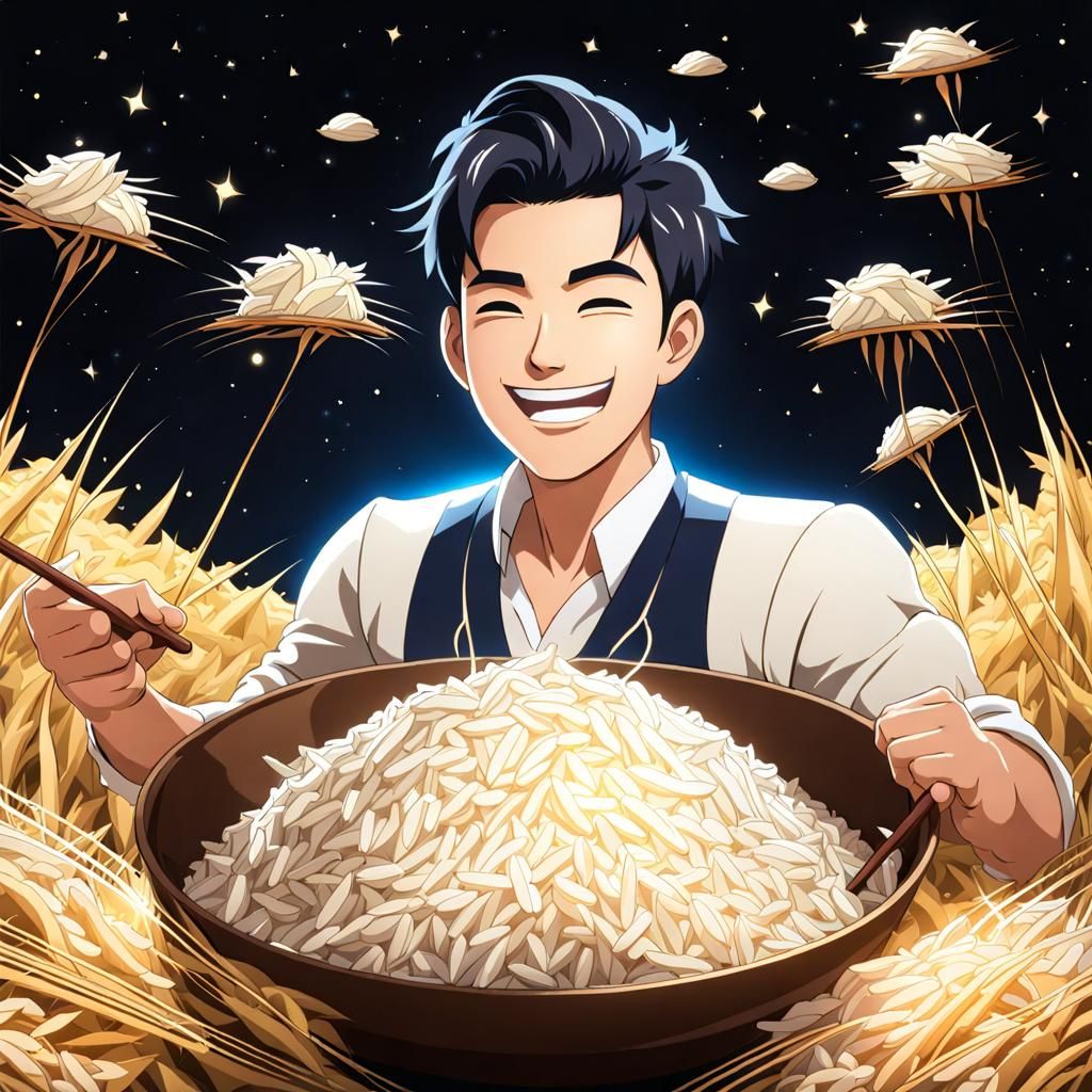 a man who loves rice so much that the galaxy is filled with rice and he ...