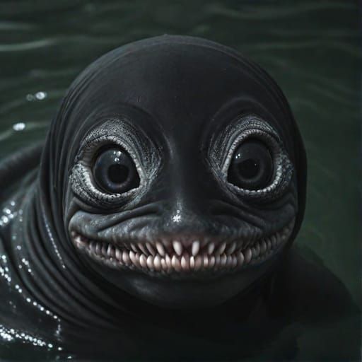 Very scary composite photographic horror image creation of a humanoid anglerfish sea monster woman hybrid creature with ...