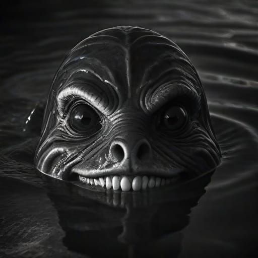 Very scary composite photographic horror image creation of a humanoid anglerfish sea monster woman hybrid creature with ...