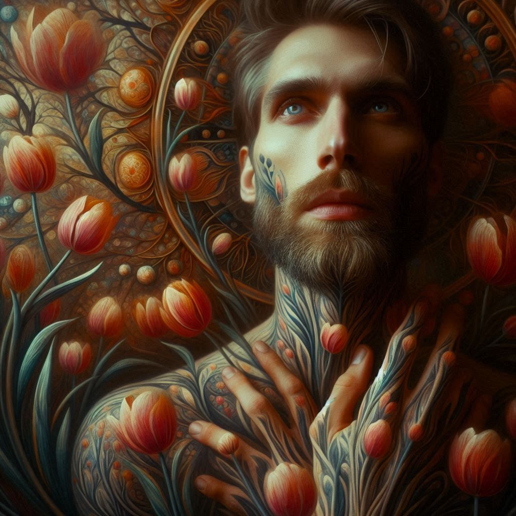 Man in Red and the Whisper of Tulips