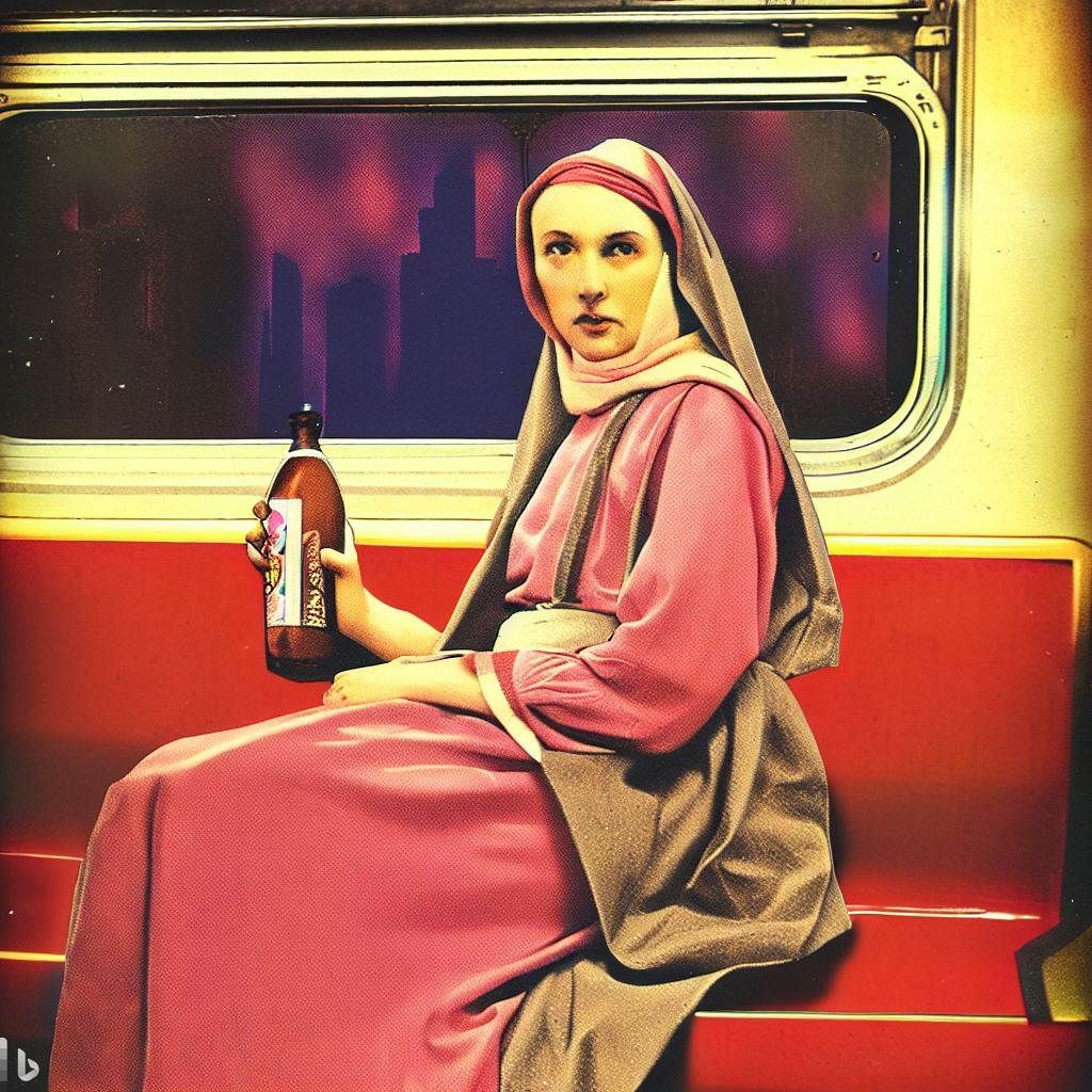 Nun on the Subway, with Beer Bottle -- circa 1963