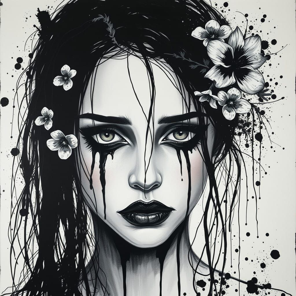 Surreal Black and White Portrait of a Sad Woman