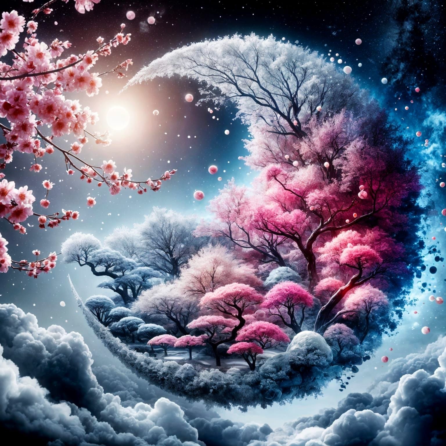 In a lush dream - Surreal Nature Scene with Blossoming Sakur...