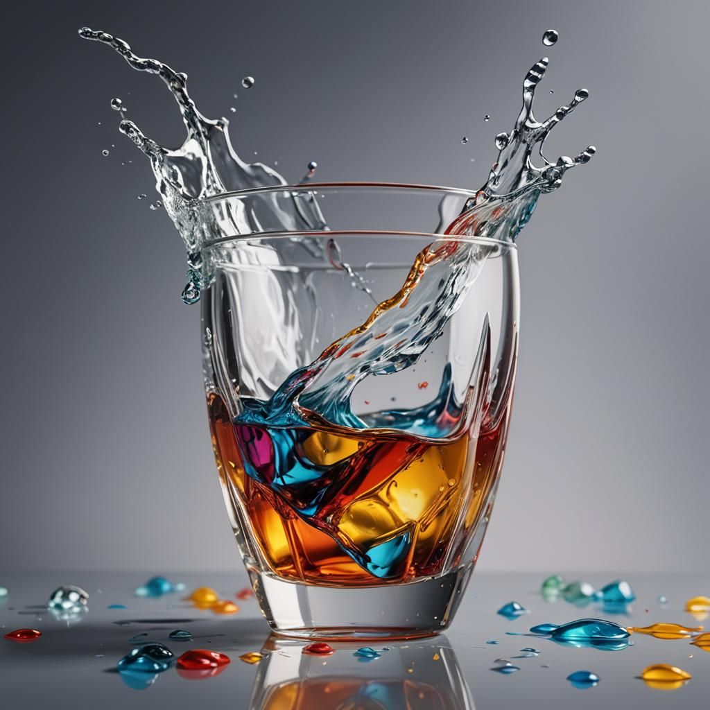 Hyperrealistic Glass Cup in Splash Art Style
