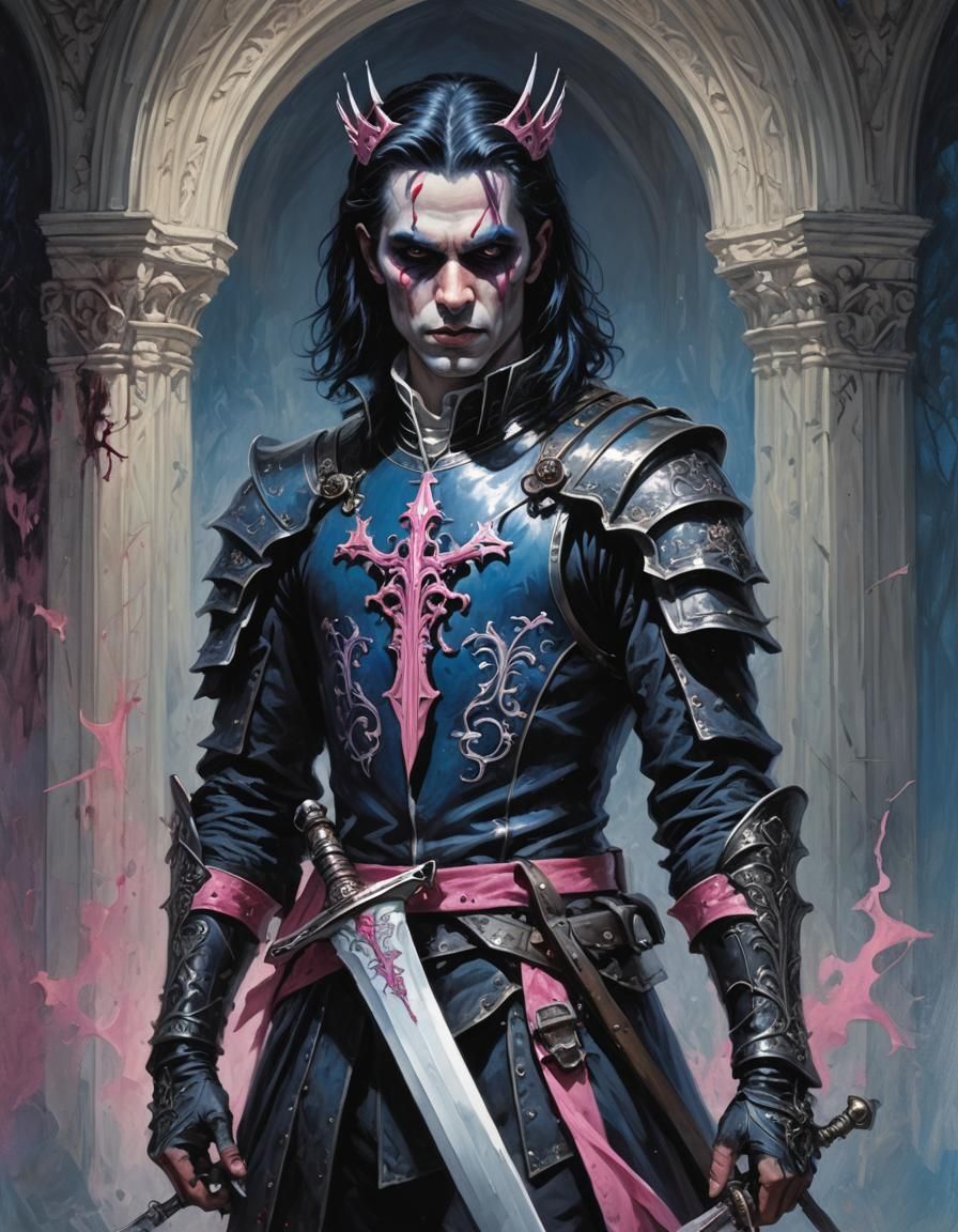 dark gothic prince with sword blue and pink and white - AI Generated ...