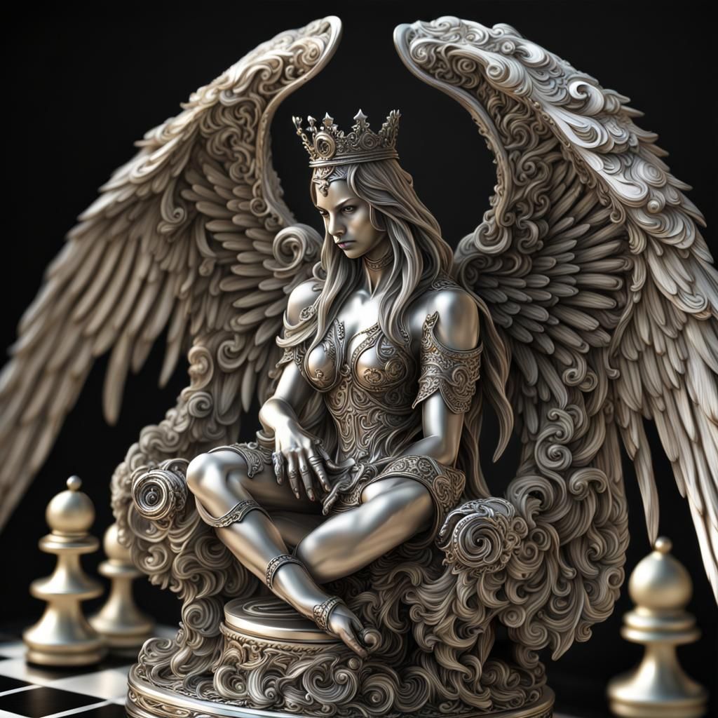 Angel demon chess hyperdetailed ultraintricate ultraornate u...