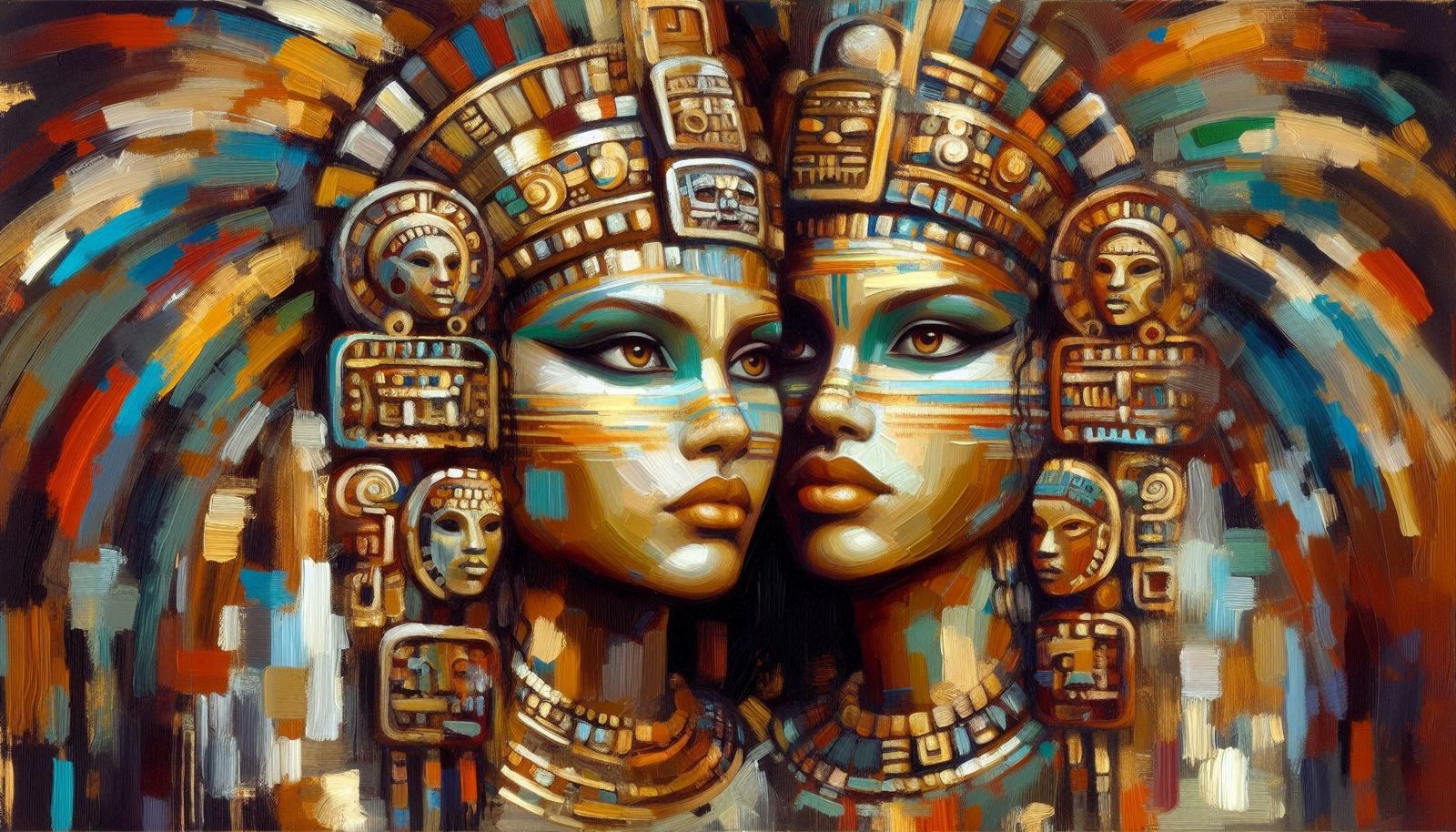 Pastose Acrylmalerei mit Maya-Frauen #4