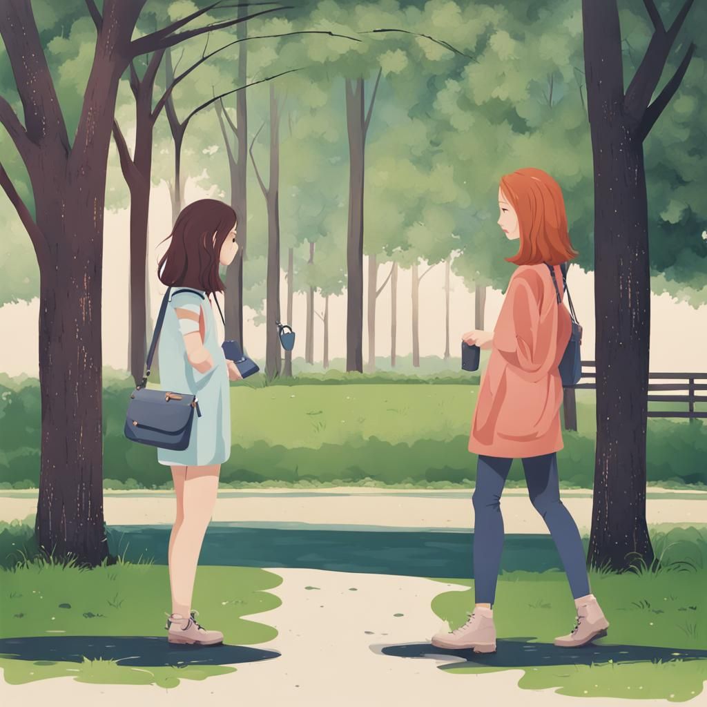 Two girls meet in the park - AI Generated Artwork - NightCafe Creator