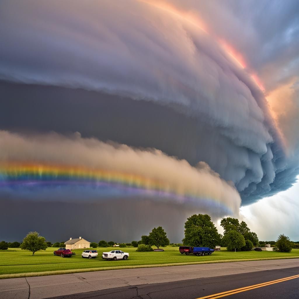 Rainbow supercell thunderstorm