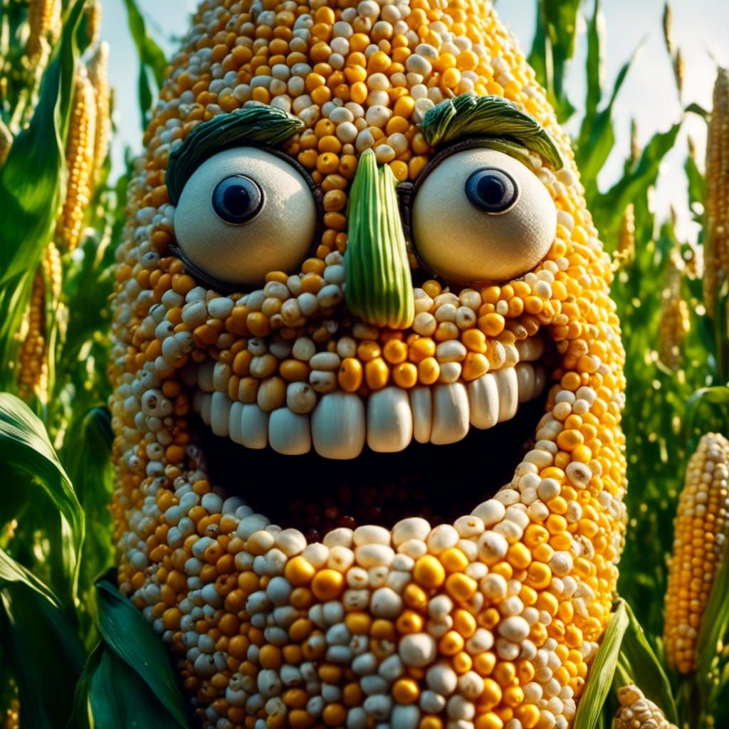 <lora:cornography:1.0> Corn man portrait, laughing , close up hyperdetailed 