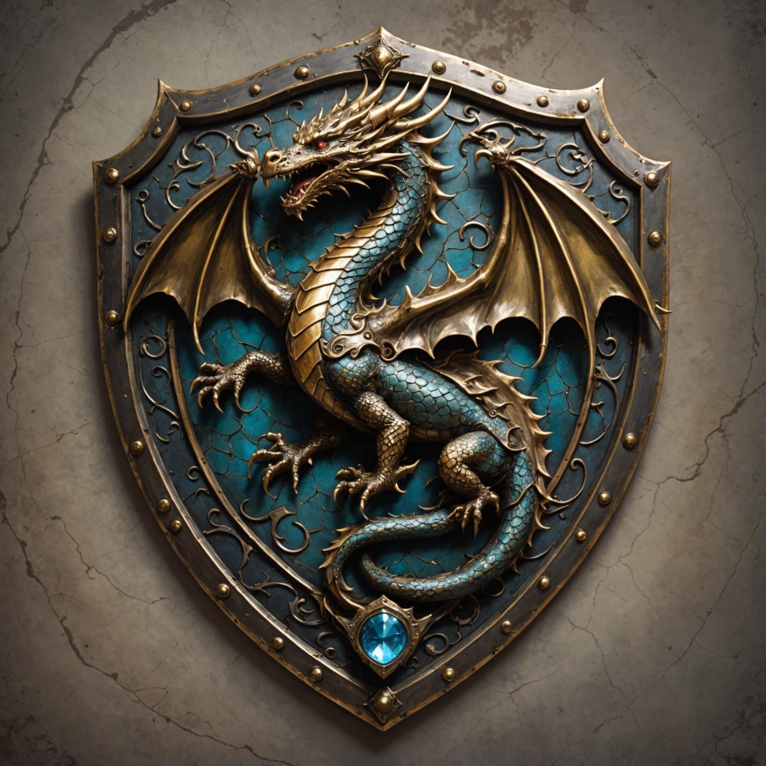 A magical shield with a dragon   by @Aigolf