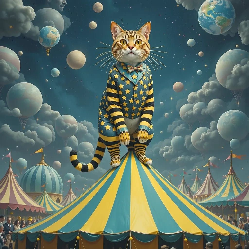 A cat standing atop a circus tent, of course.