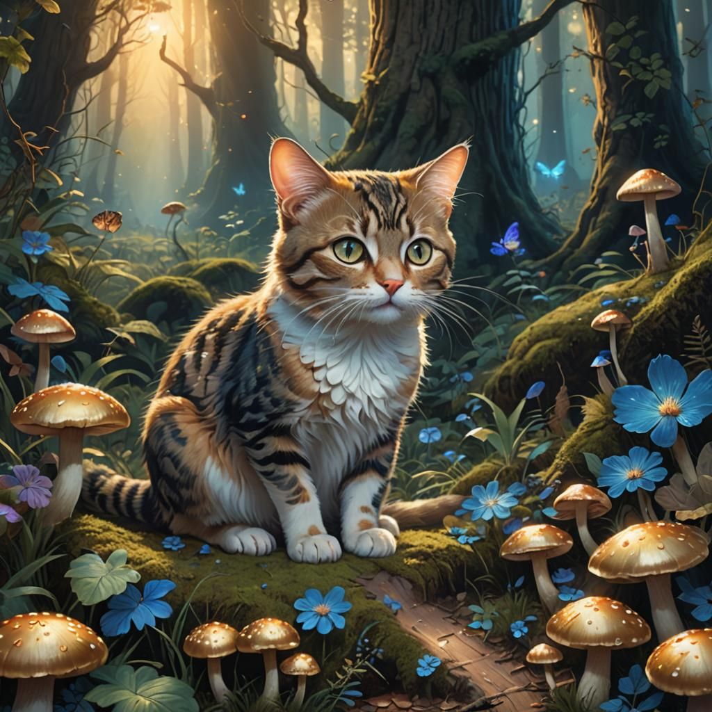 Cat and Mouse Embrace in Mystical Forest