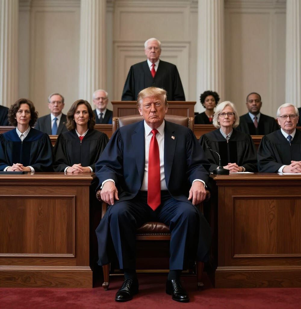 Trump is a justice on today's modern Supreme Court. There are 9 justices. Trump is sitting with the other 9 current just...