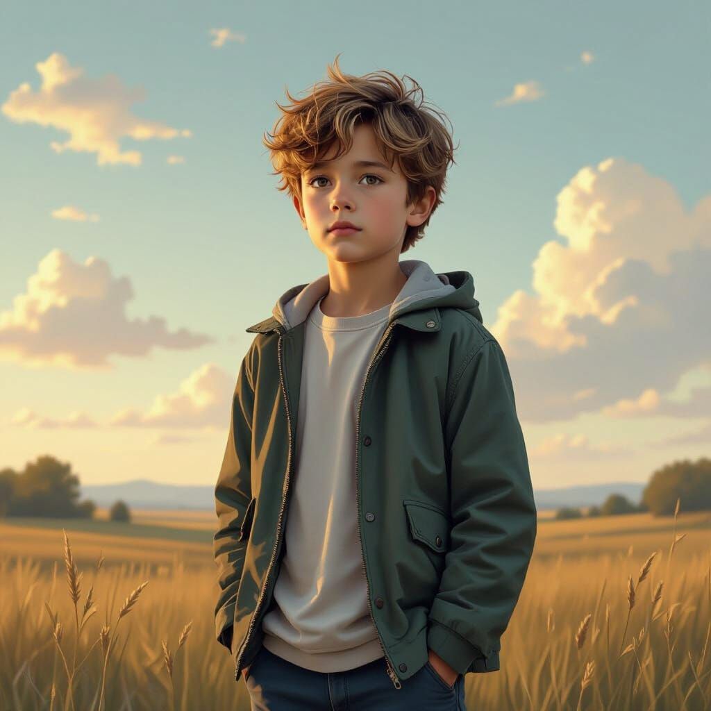 Boy in Landscape, Dreamy Sci-Fi Style Portrait