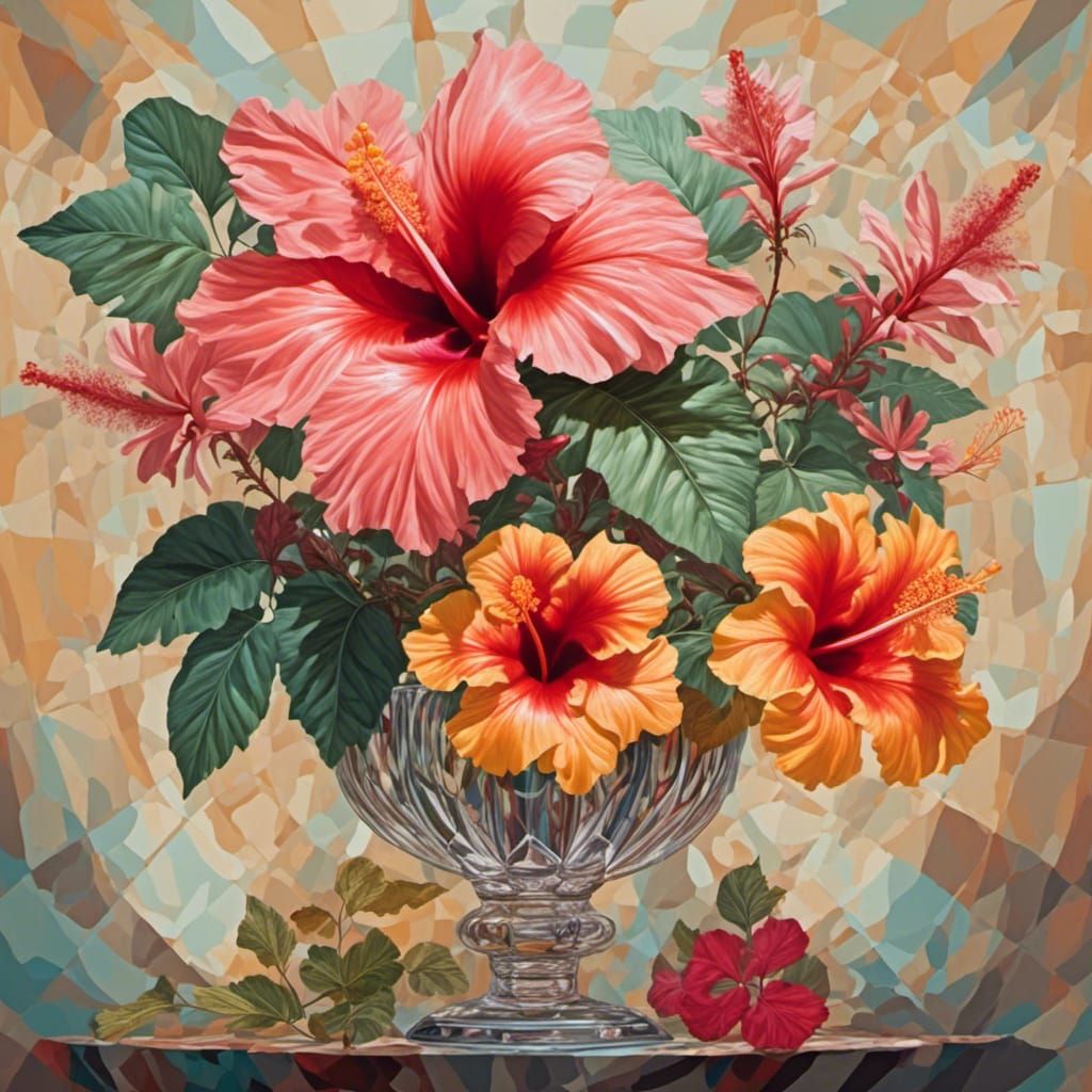 <lora:Classical:1.0>  beautiful hibiscus  in an antic decorated crystal vase  by @Gaby