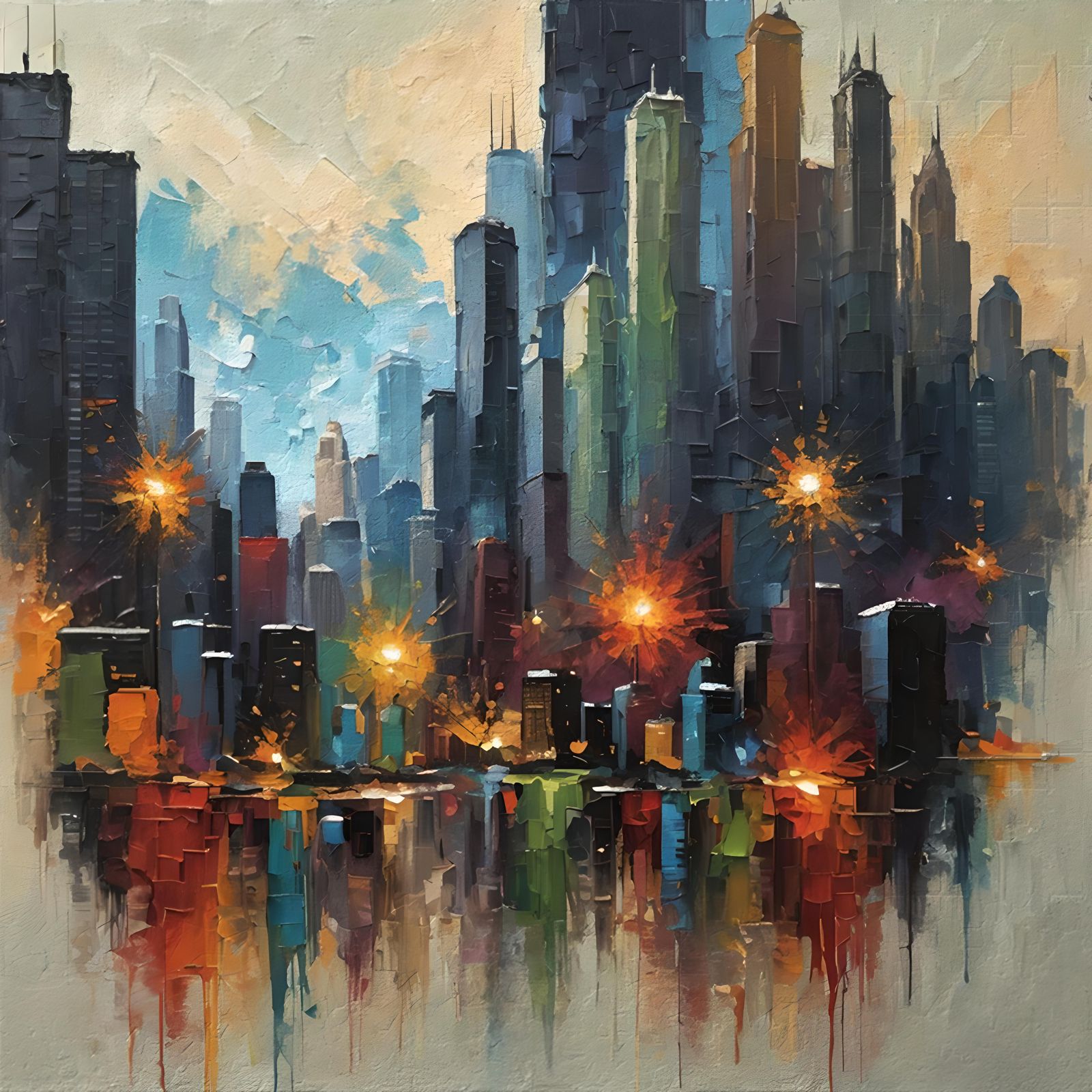 Chicago skyline impasto 2