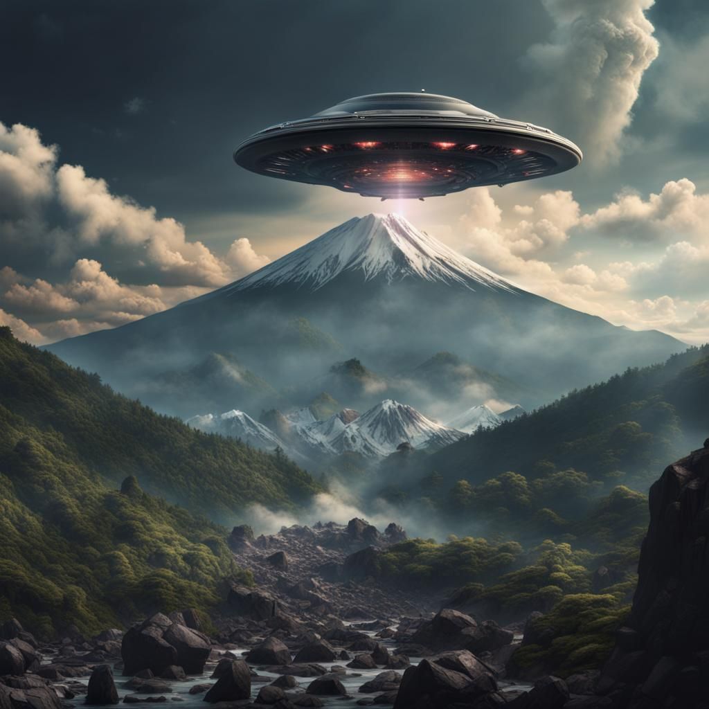 Giant UFO crush into Fuji mountain 