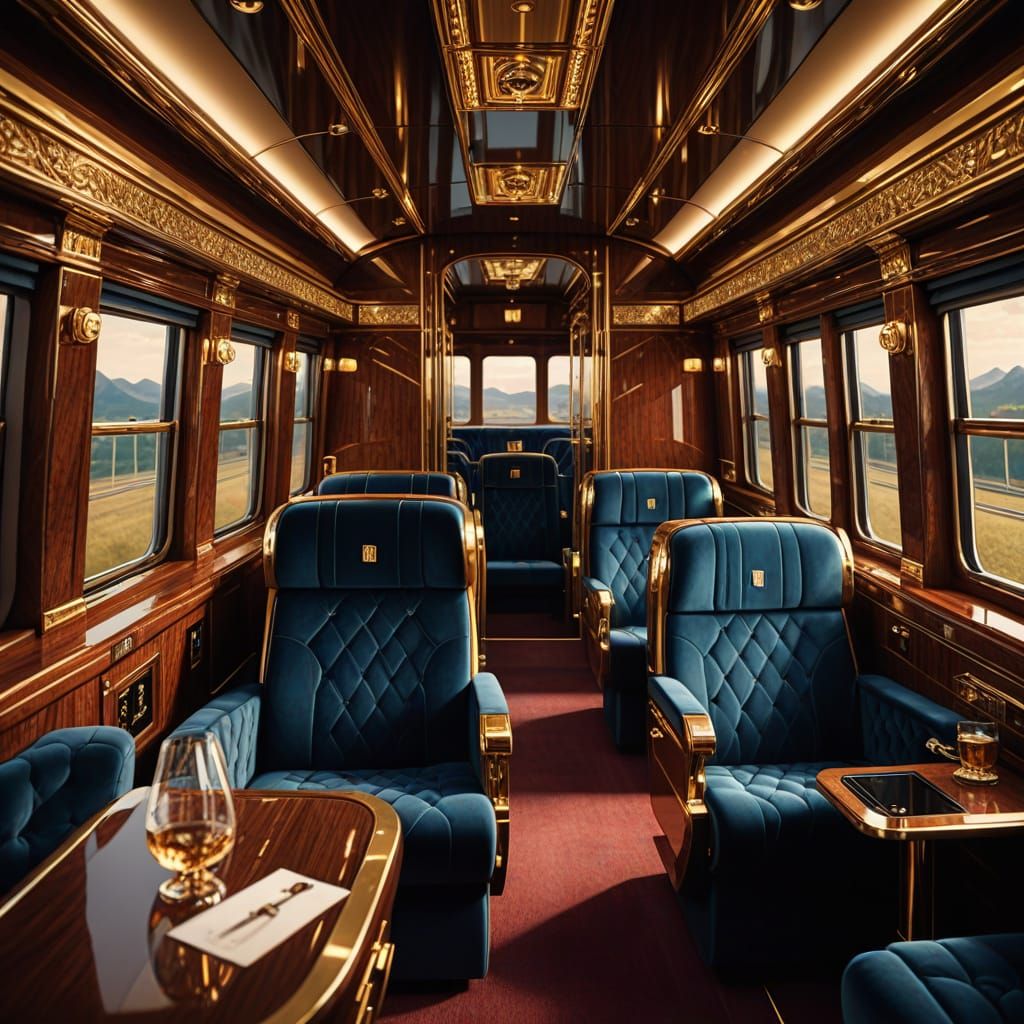 Luxurious Rolls Royce Train Car Interior in Regal Atmosphere