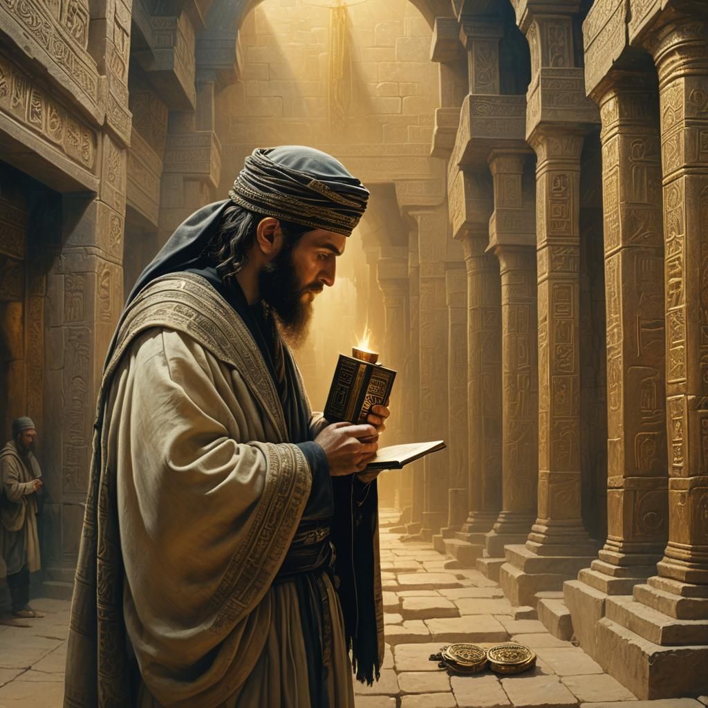 Mystical Temple Prayer: Beksiński-Style Fantasy Art