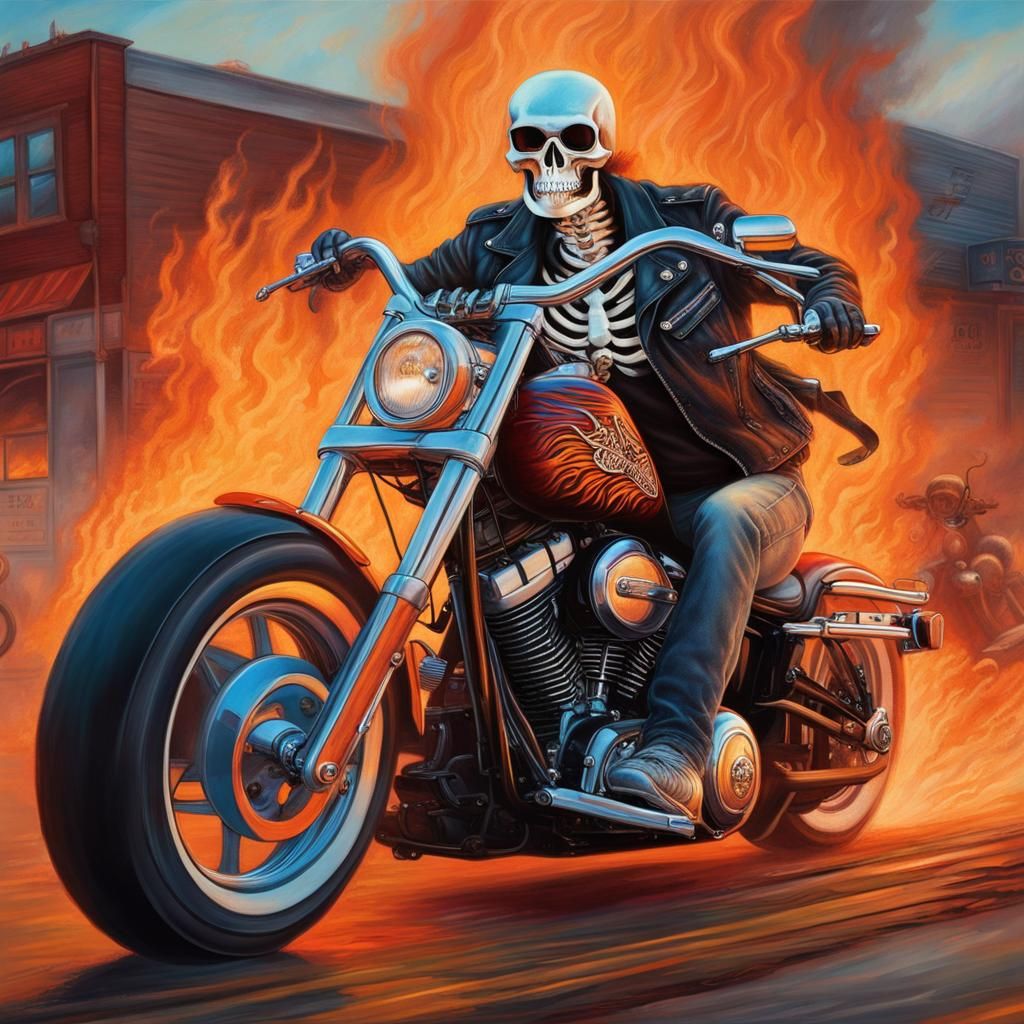 Skeleton Riding a Harley - AI Generated Artwork - NightCafe Creator