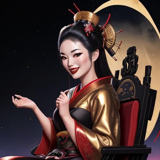 Beautiful Geisha Woman with beautiful smile and teeth wearin...