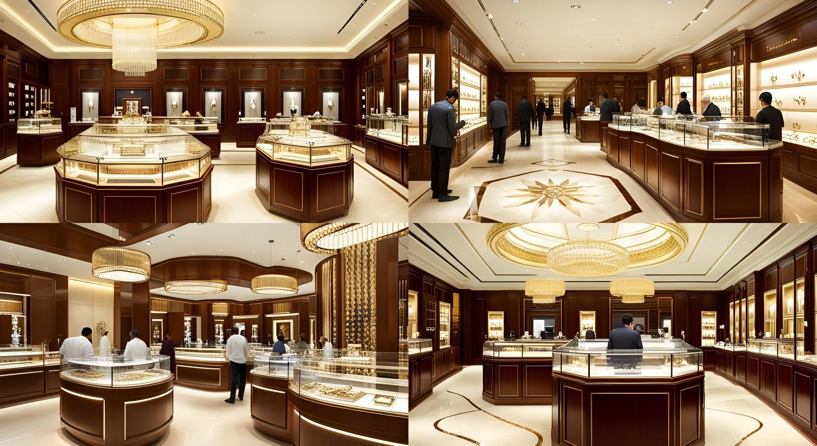 intricate design people inside a jewellery store, gold, diam...