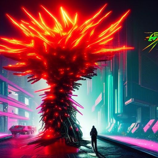 CyberPunk Metal tree giving birth to Santa's