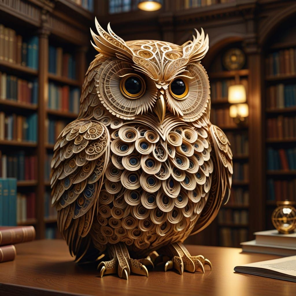 Papercraft Owl in the Library