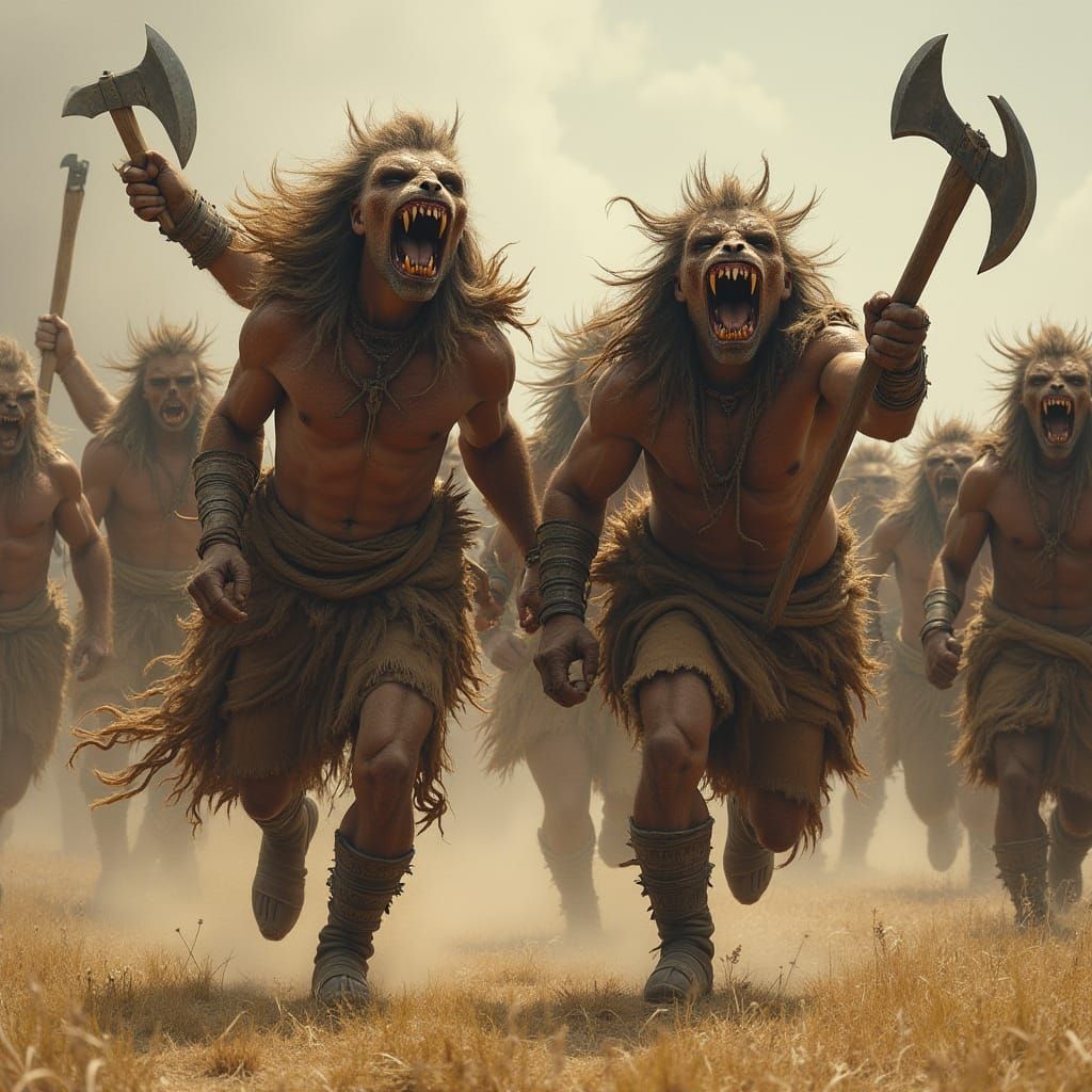 "They looked like they were from a primitive society, skins for clothes, clubs and stone axes their primary weapons. They broke into a run a...