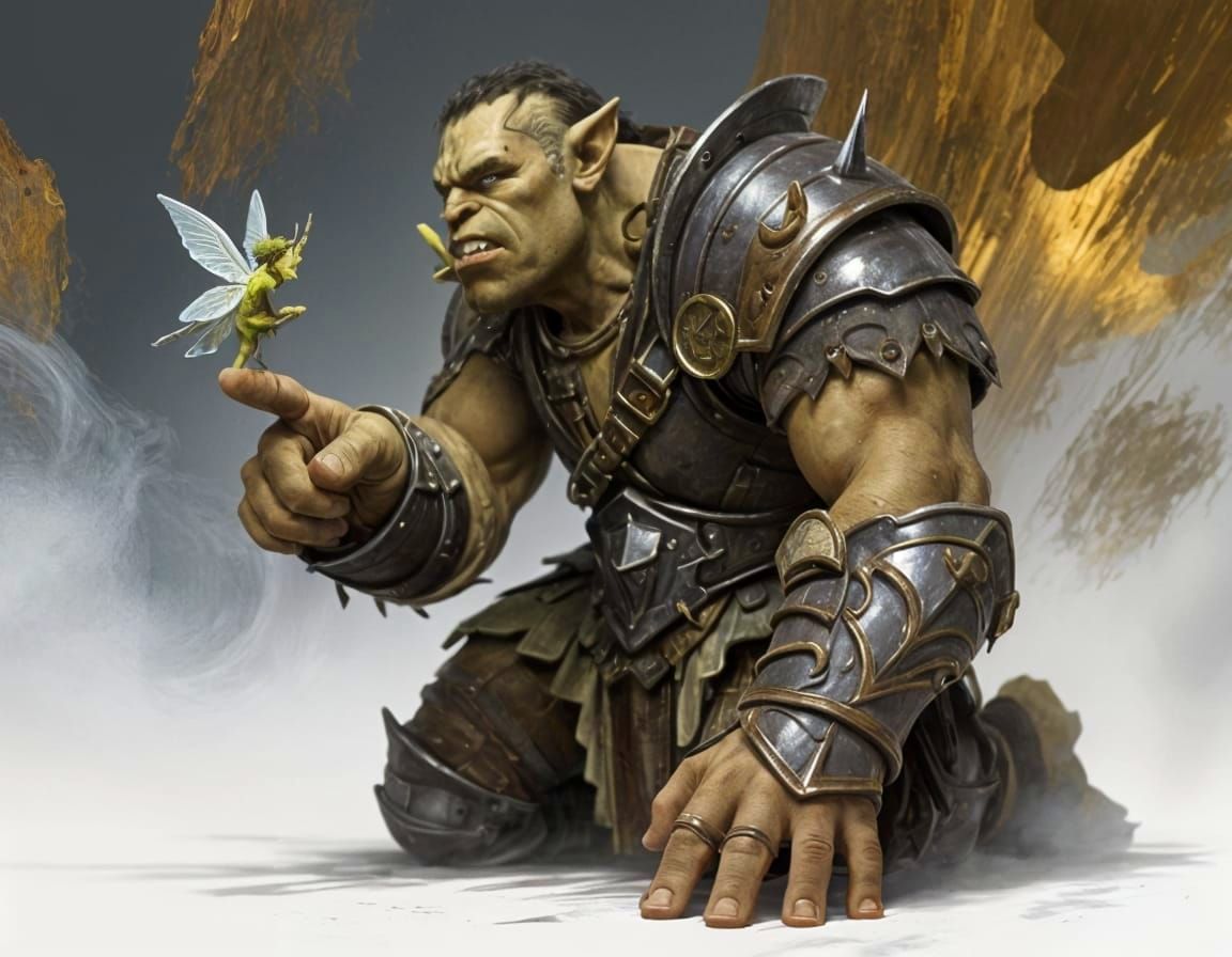 Ogre Warrior and Pixie in Digital Painting Style