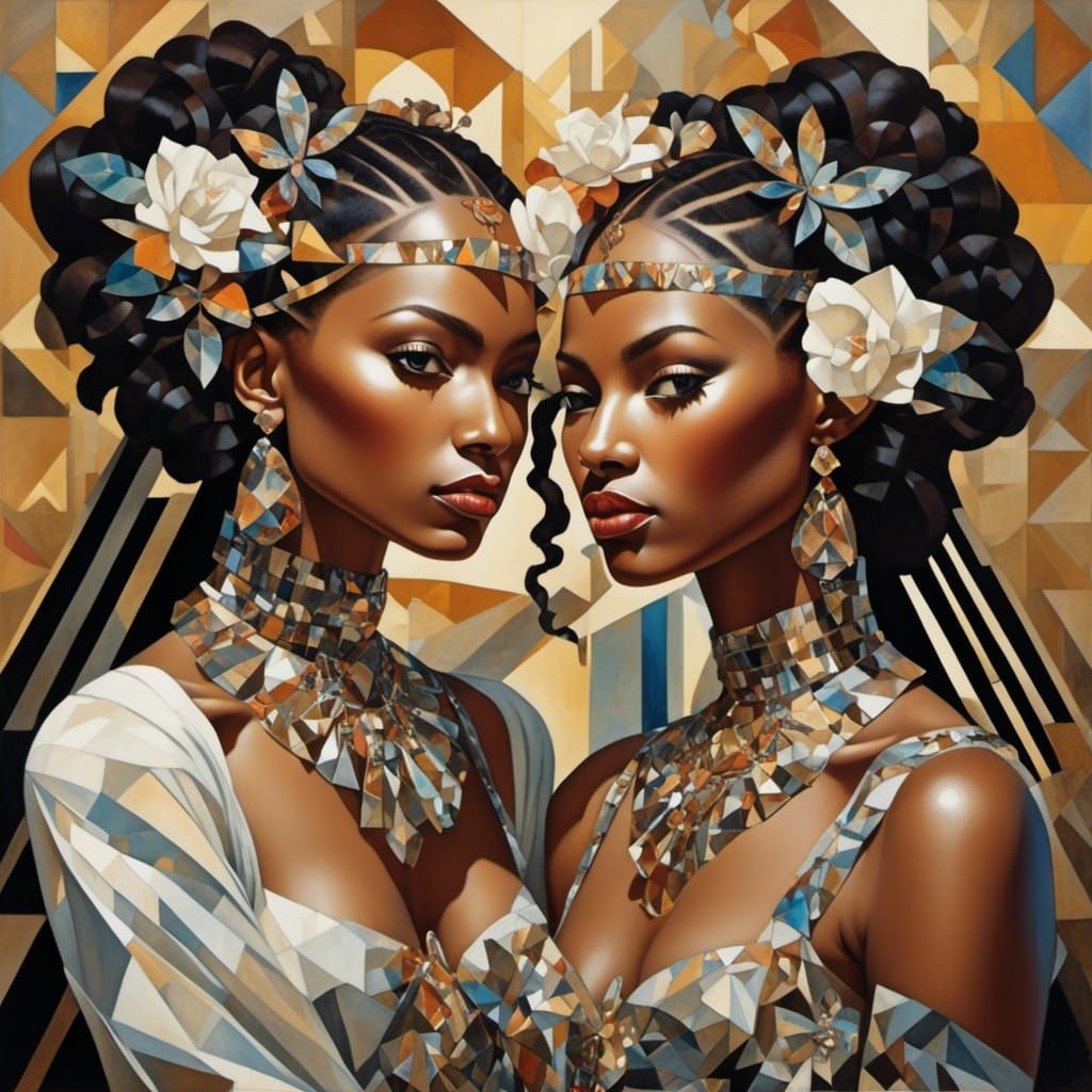 <lora:Crystal Cubism:1.0>  Twins