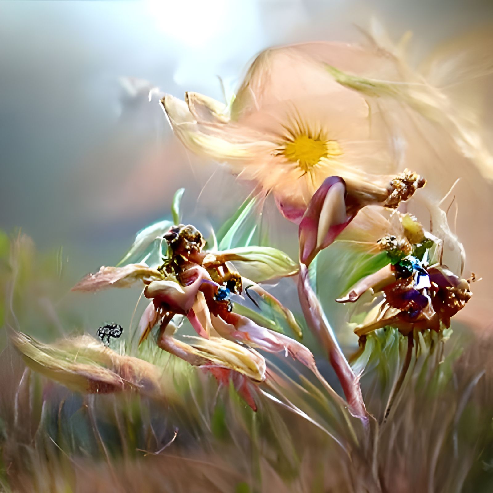 Fairies playing in among the flowers