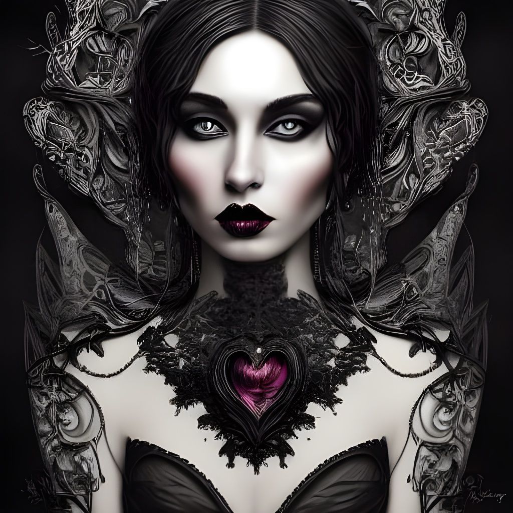 Whimsical Woman with Black Heart in Pop Art