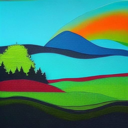 Abstract landscape with trees abstract art complementary colors fine details